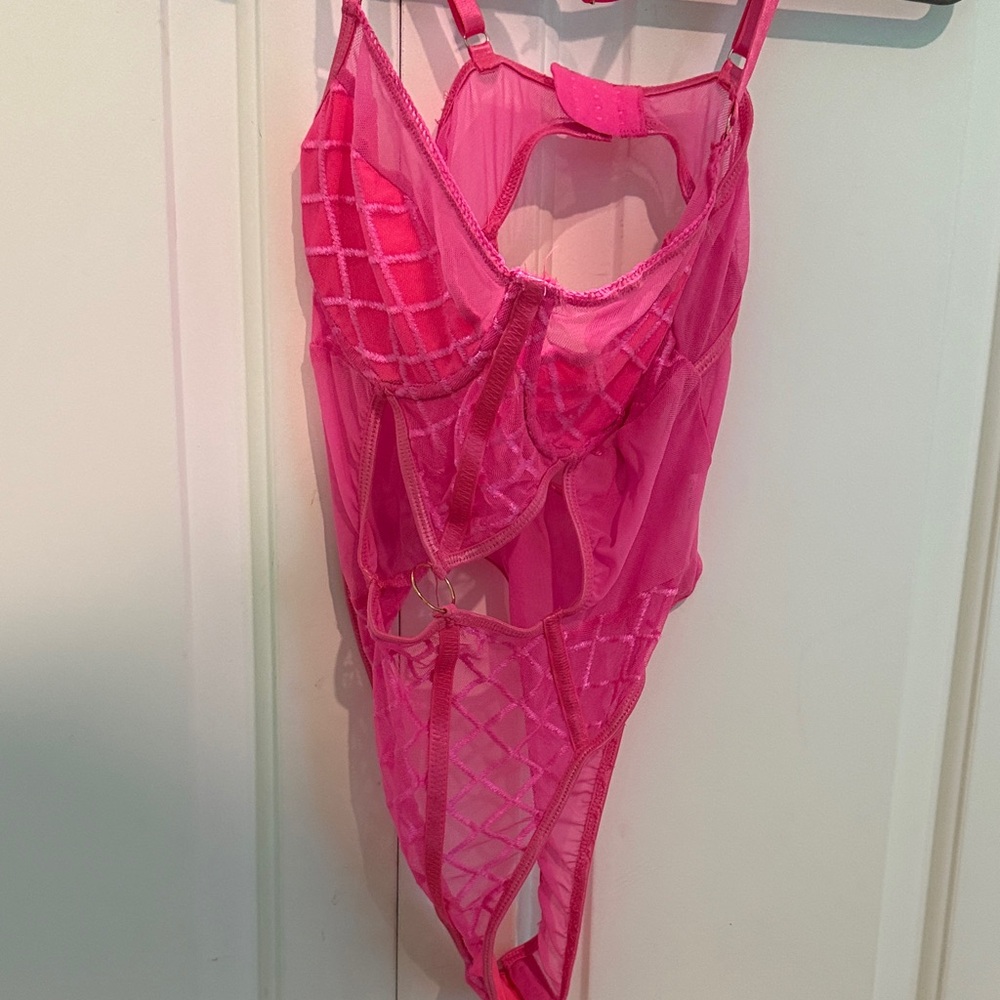 Hot Pink Sheer Lace Teddy - Women's Intimates